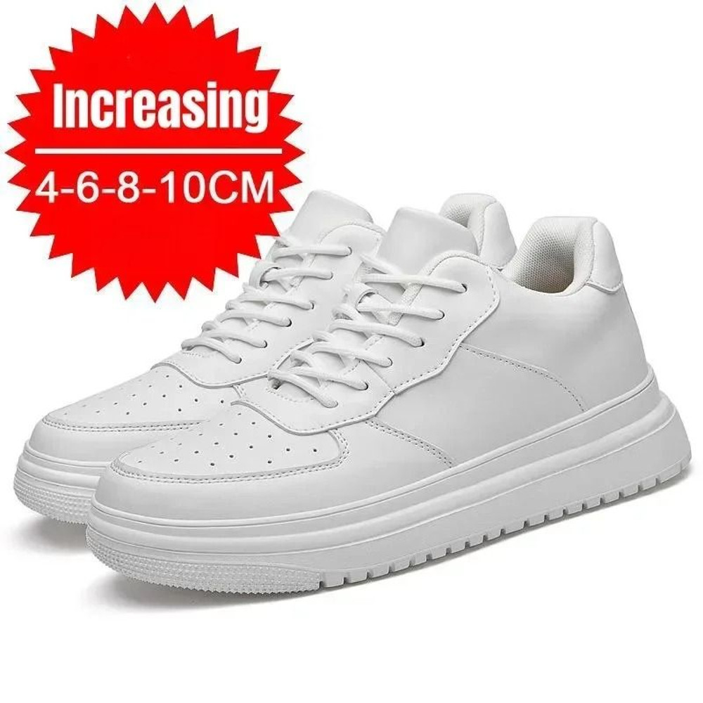 Mens Height Increasing Sneakers Invisible Elevator White Leather Sport Shoes 0