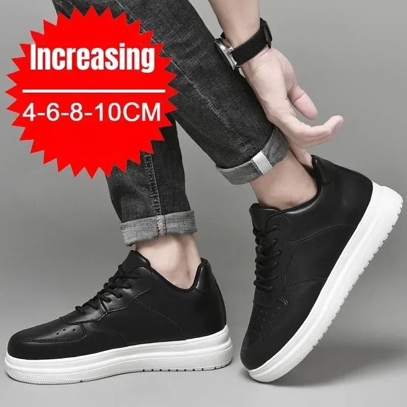 Mens Height Increasing Sneakers Invisible Elevator White Leather Sport Shoes 3