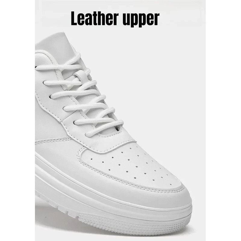Mens Height Increasing Sneakers Invisible Elevator White Leather Sport Shoes 4