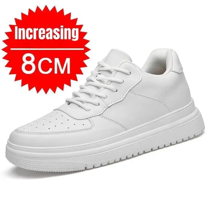 Mens Height Increasing Sneakers Invisible Elevator White Leather Sport Shoes 5