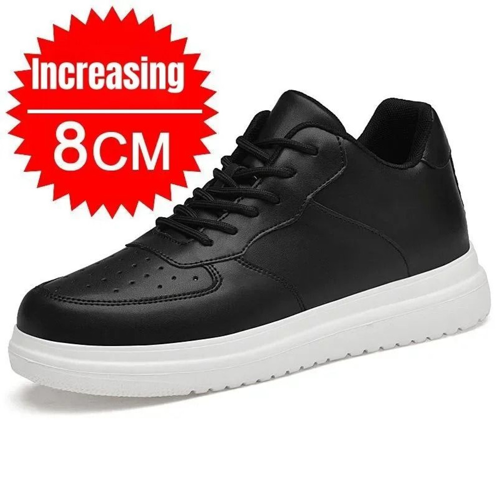 Mens Height Increasing Sneakers Invisible Elevator White Leather Sport Shoes 7