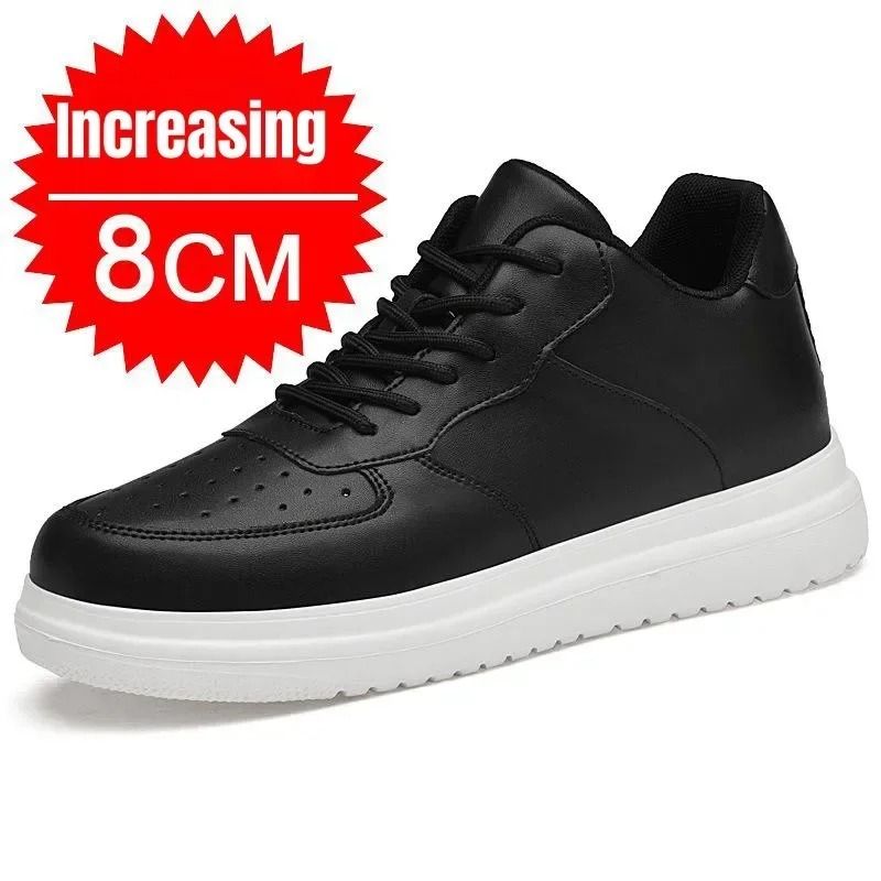 Mens Height Increasing Sneakers Invisible Elevator White Leather Sport Shoes 7
