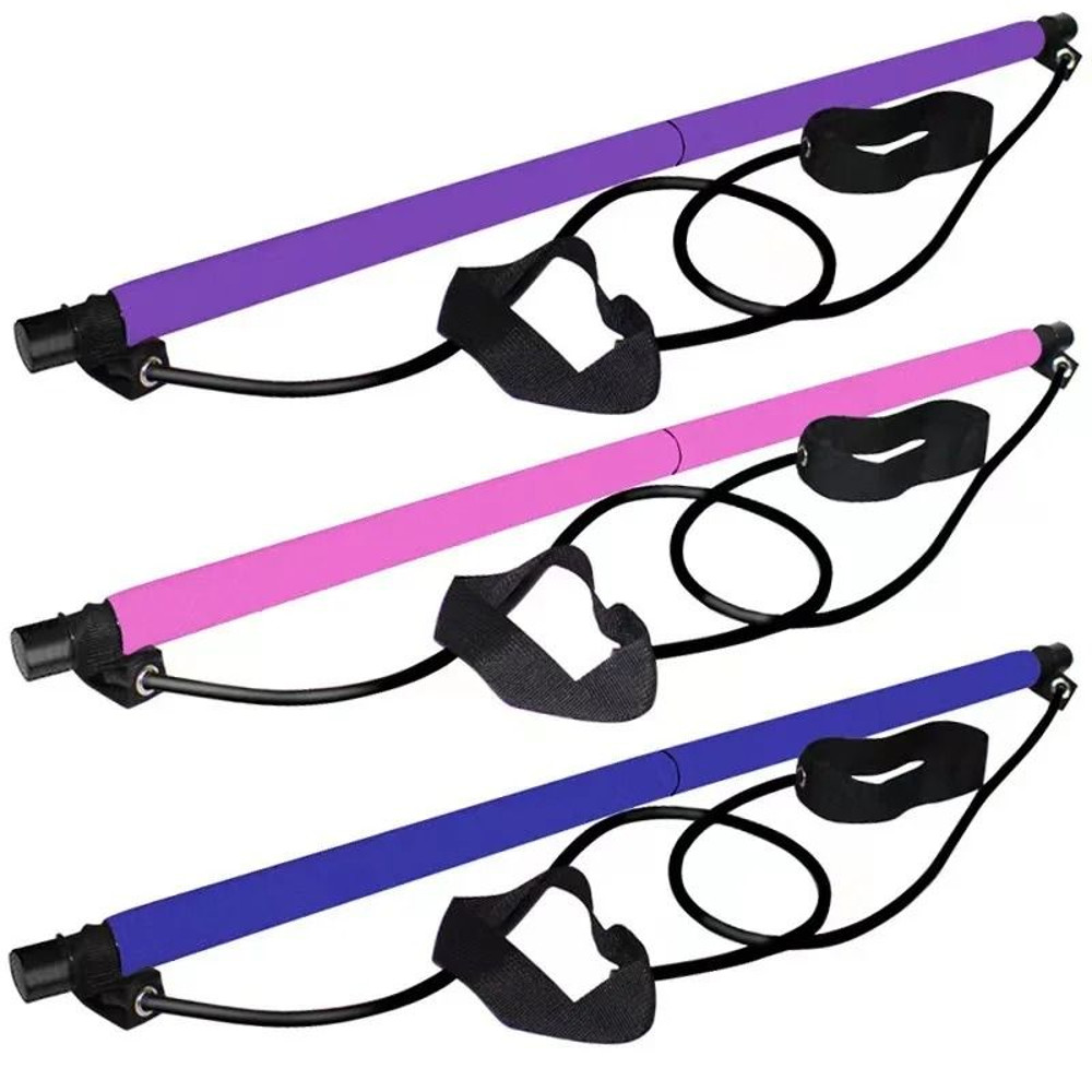 Pilates Stick Adjustable Fitness Bar With Resistance Bands For Home Workout 6