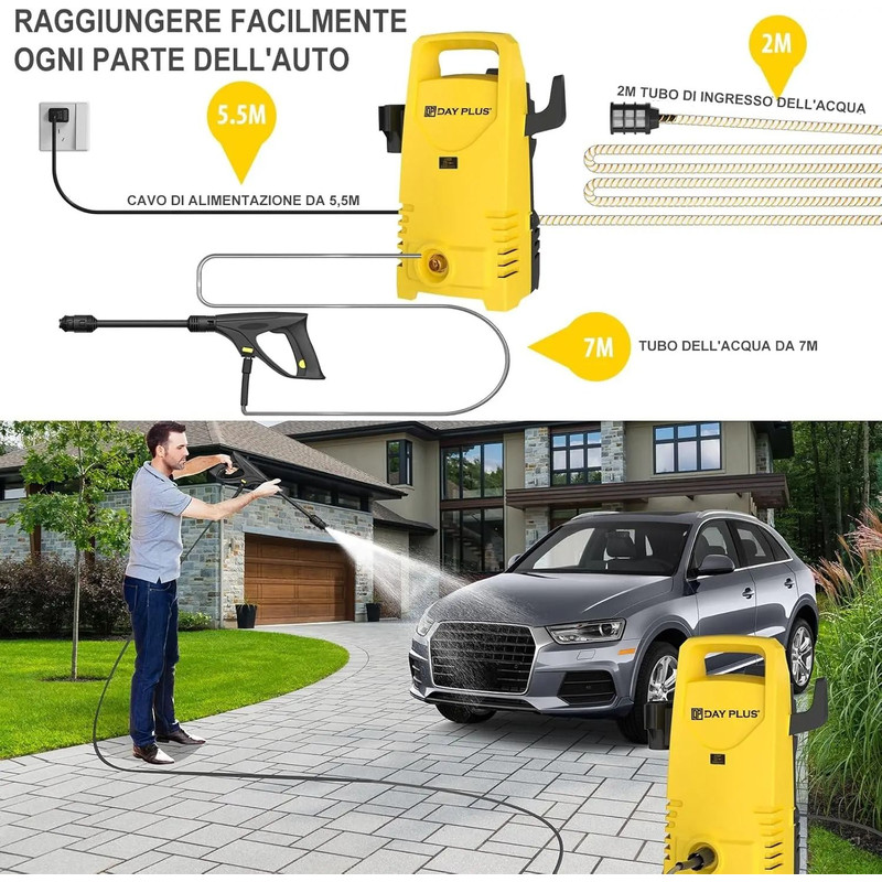Electric High Pressure Washer 1600W With Adjustable Nozzle And 7m Hose For Cars Gardens And Outdoor 3