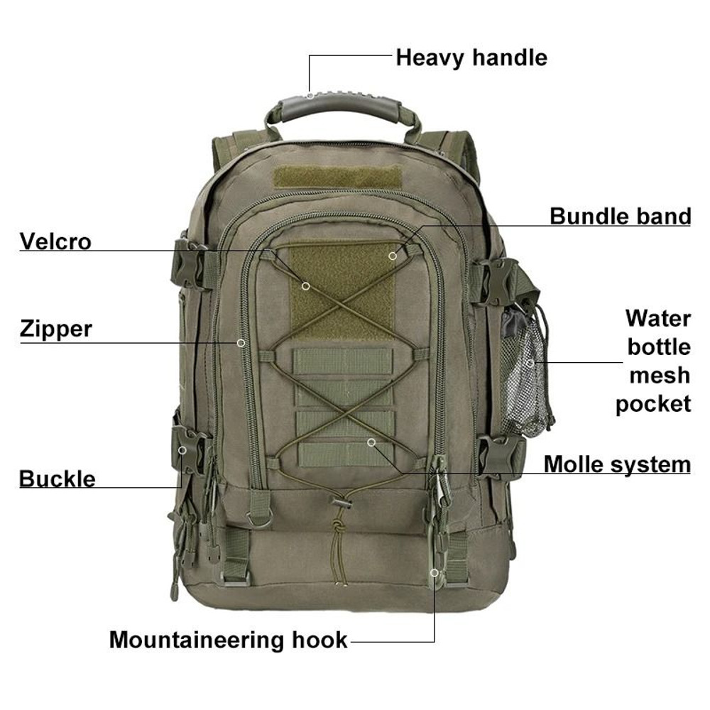Expandable Tactical Backpack 60L Waterproof Military Travel Pack 3