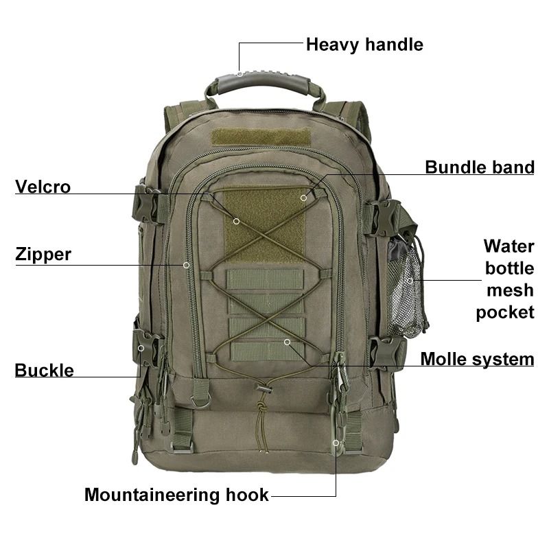 Expandable Tactical Backpack 60L Waterproof Military Travel Pack 3