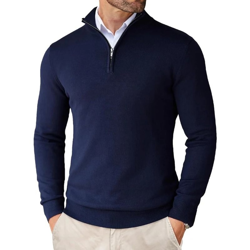 Mens Quarter Zip Mock Neck Slim Fit Lightweight Pullover Sweater 8