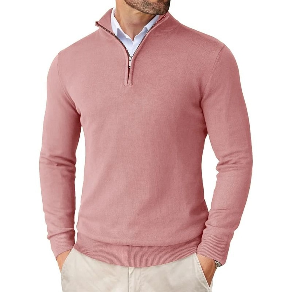 Mens Quarter Zip Mock Neck Slim Fit Lightweight Pullover Sweater 9