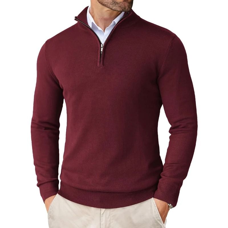 Mens Quarter Zip Mock Neck Slim Fit Lightweight Pullover Sweater 10