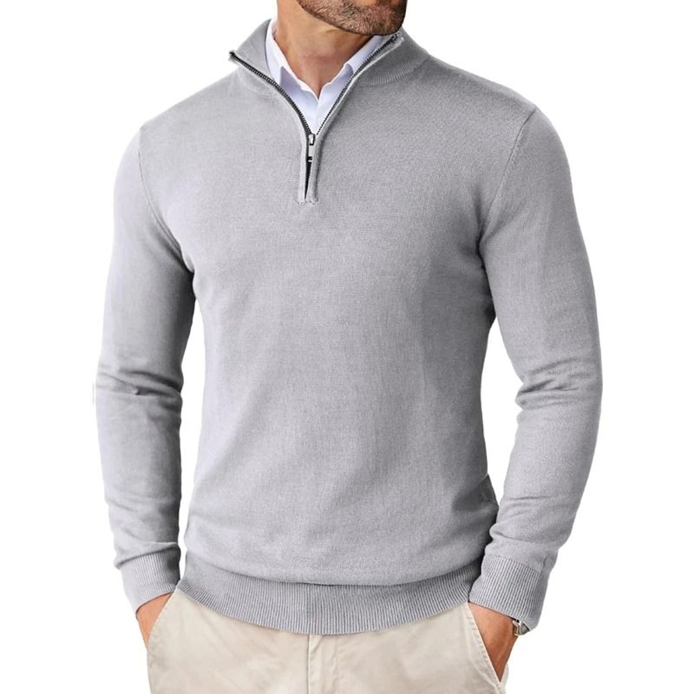 Mens Quarter Zip Mock Neck Slim Fit Lightweight Pullover Sweater 12