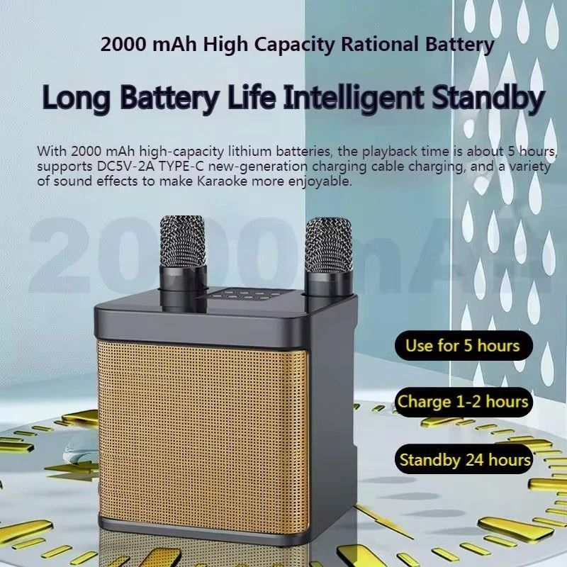 Portable Karaoke Machine With Dual Microphones Bluetooth Speaker For Adults And Kids 3