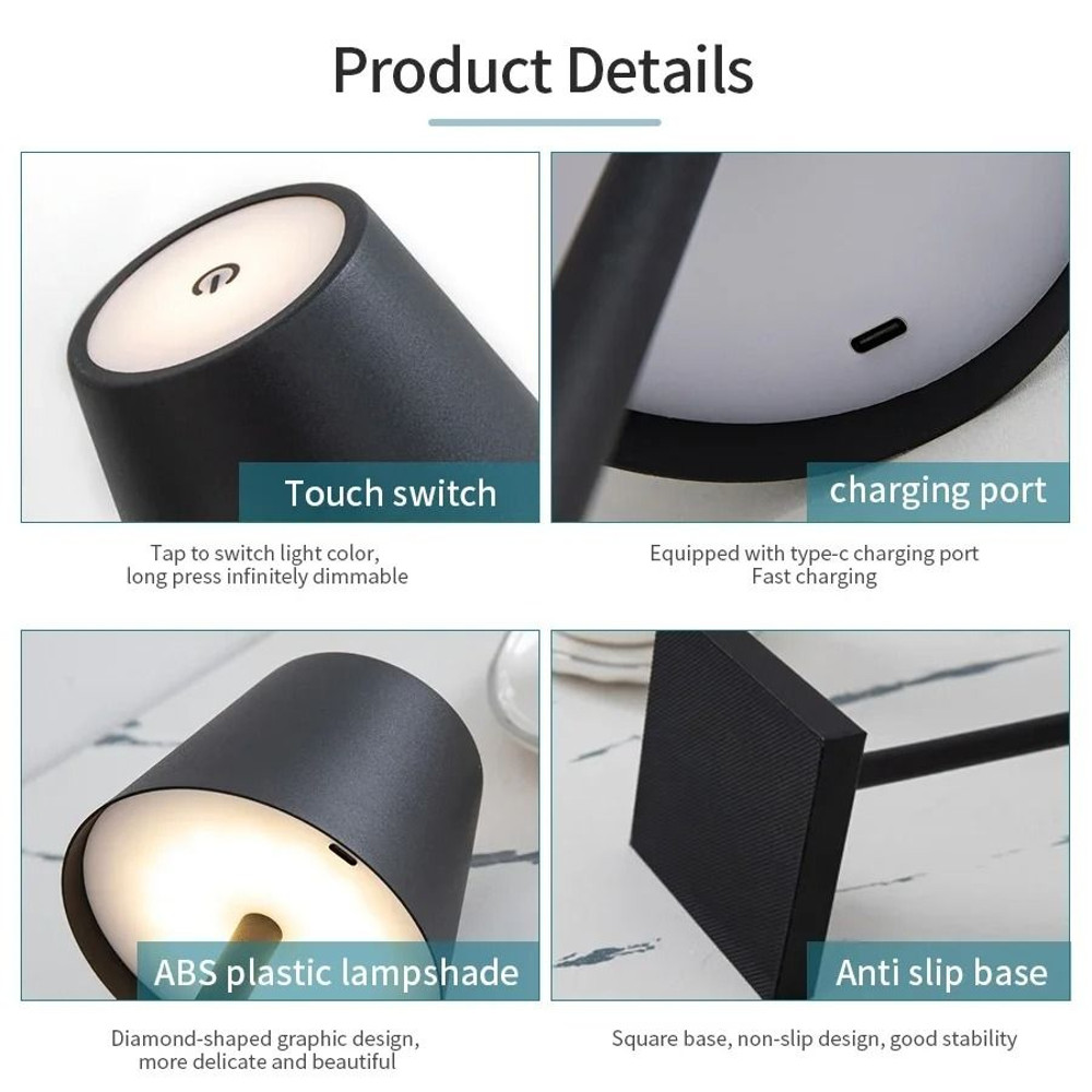 LED Rechargeable Desk Lamp Wireless Touch Control Waterproof Table Light 4
