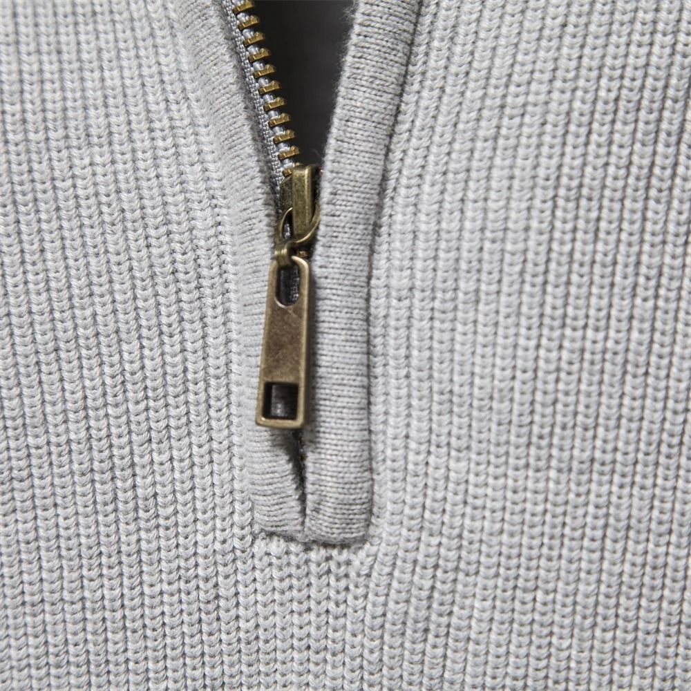 Mens Cotton Zip Cardigan High Collar Knitted Sweater 3