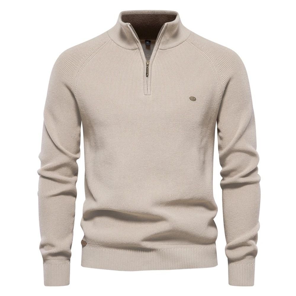 Mens Cotton Zip Cardigan High Collar Knitted Sweater 9