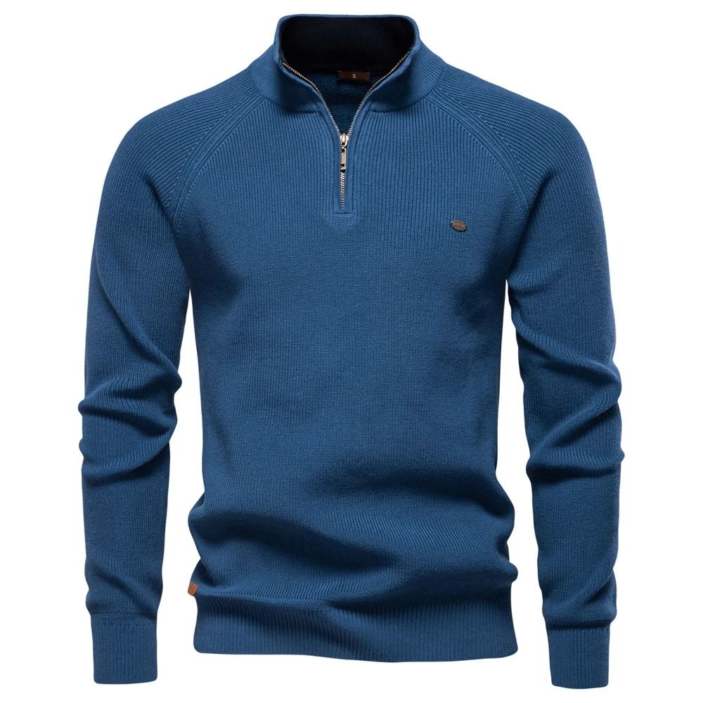 Mens Cotton Zip Cardigan High Collar Knitted Sweater 10