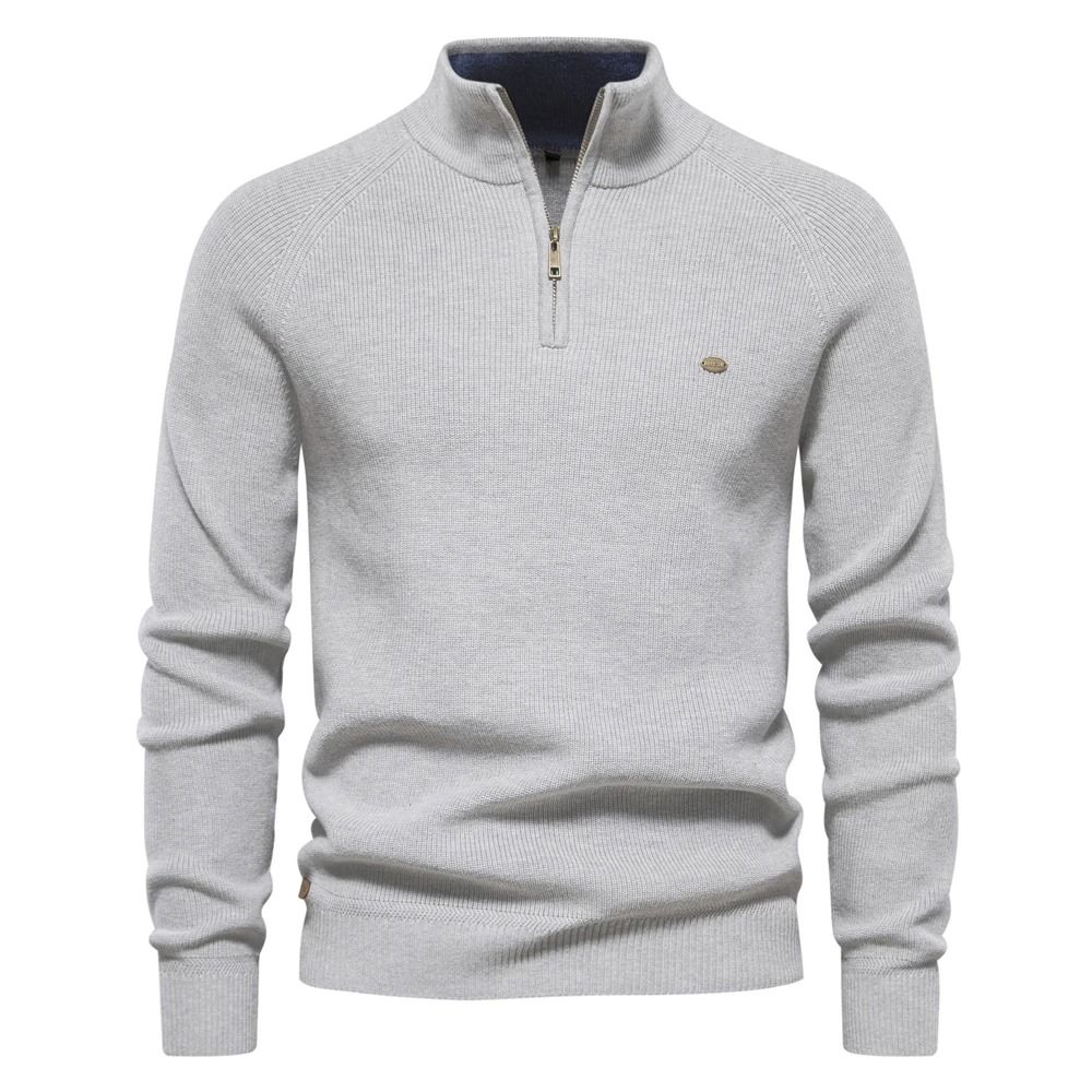 Mens Cotton Zip Cardigan High Collar Knitted Sweater 11
