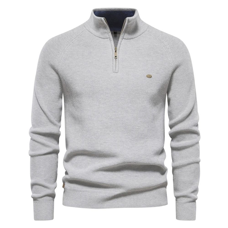 Mens Cotton Zip Cardigan High Collar Knitted Sweater 11