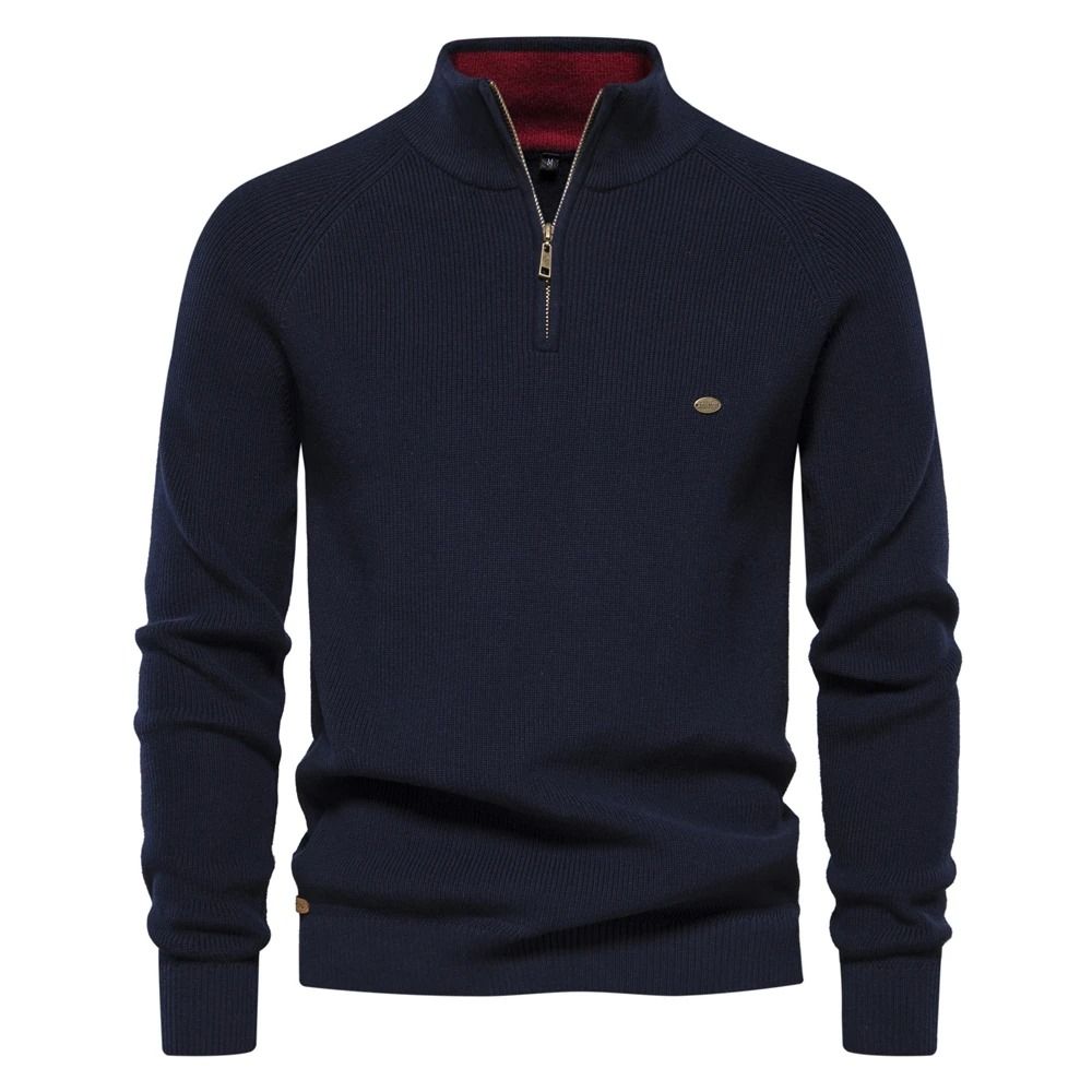 Mens Cotton Zip Cardigan High Collar Knitted Sweater 12