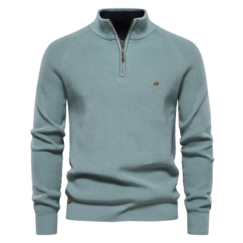 Mens Cotton Zip Cardigan High Collar Knitted Sweater 6