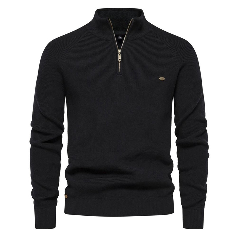 Mens Cotton Zip Cardigan High Collar Knitted Sweater 7