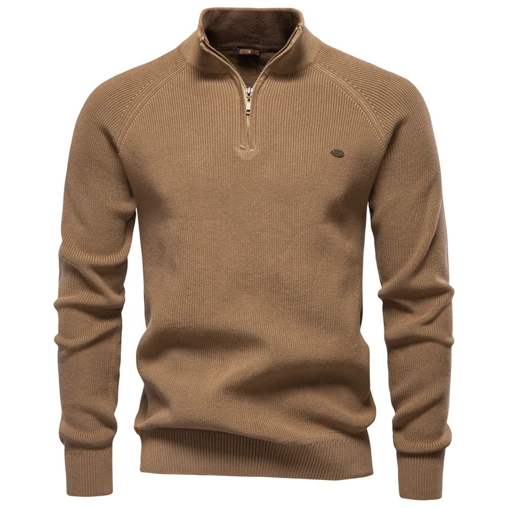 Mens Cotton Zip Cardigan High Collar Knitted Sweater 8