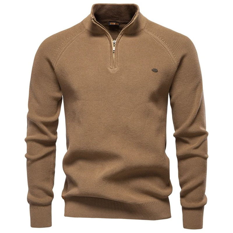 Mens Cotton Zip Cardigan High Collar Knitted Sweater 8