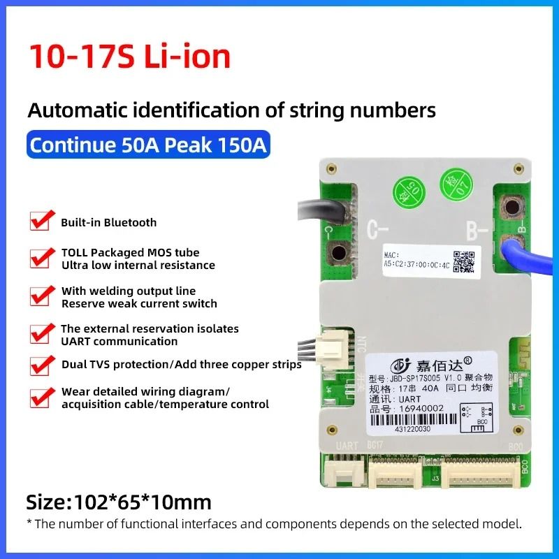 JBD Smart BMS With BuiltIn Bluetooth Lithium Battery Protection Board 10S17S 24V60V 15