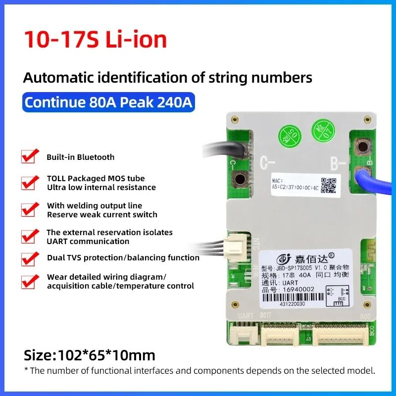 JBD Smart BMS With BuiltIn Bluetooth Lithium Battery Protection Board 10S17S 24V60V 19