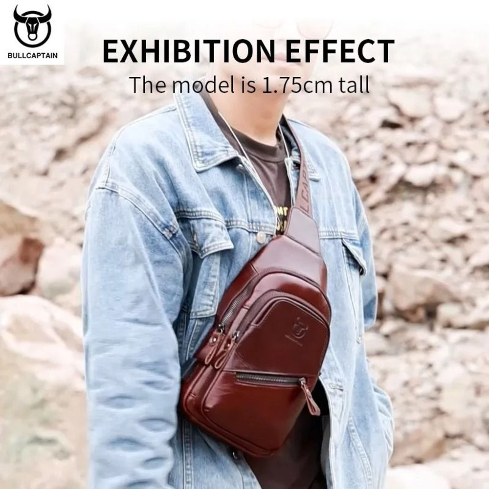 Mens Leather Chest Bag Large Capacity Crossbody Messenger Pack 2