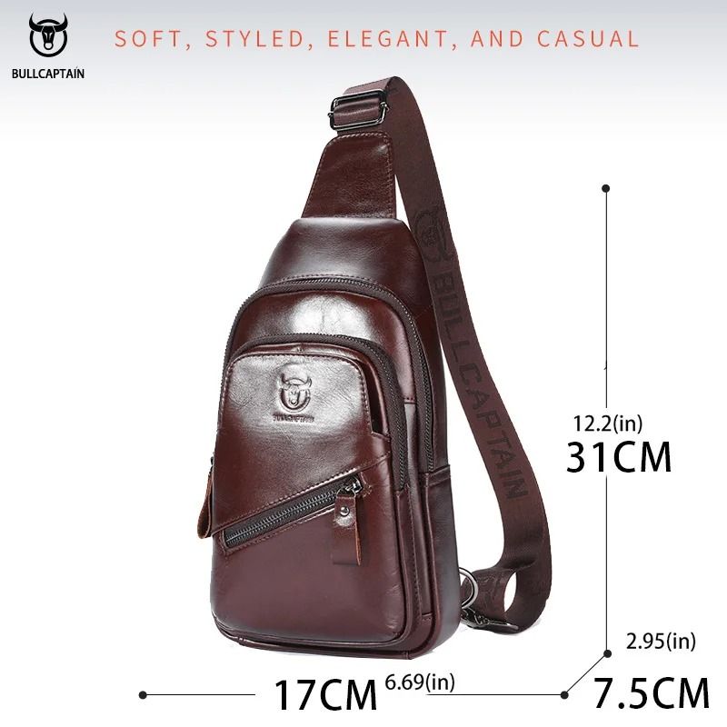 Mens Leather Chest Bag Large Capacity Crossbody Messenger Pack 6