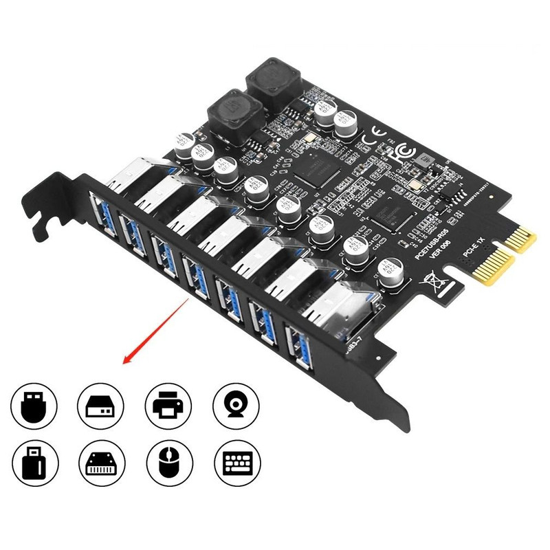 USB 32 PCI Express Expansion Card 7Port Hub PCIE 1X Controller For Desktop 1