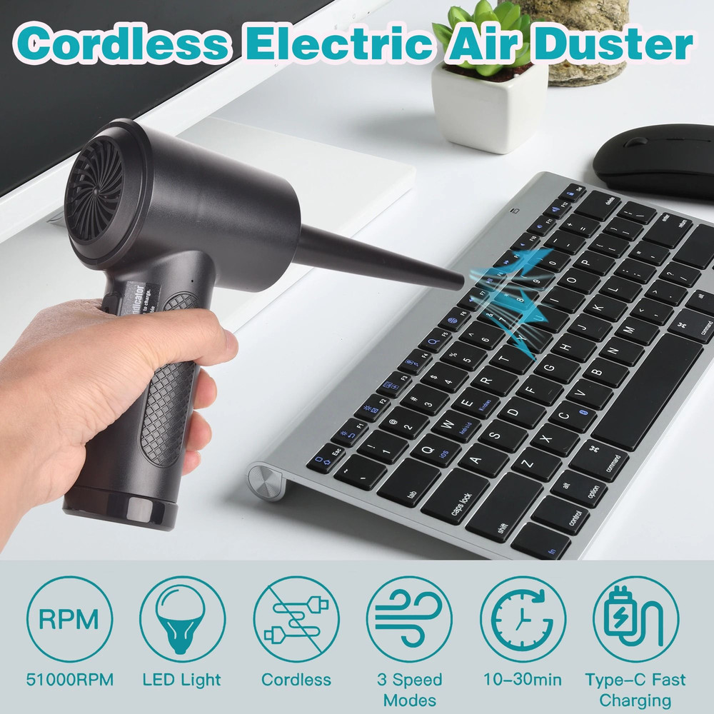 Cordless Air Duster 51000RPM Compressed Air Blower With LED Light For Computer And Keyboard Cleanin 2