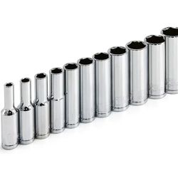 11 piece metric deep socket set chrome vanadium 1/4 inch drive