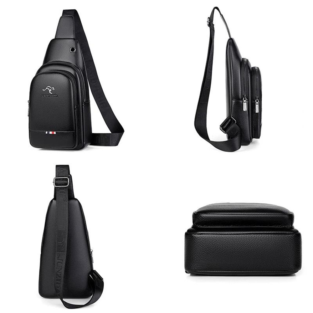 Mens Chest Pack Crossbody PU Leather Shoulder Bag 4