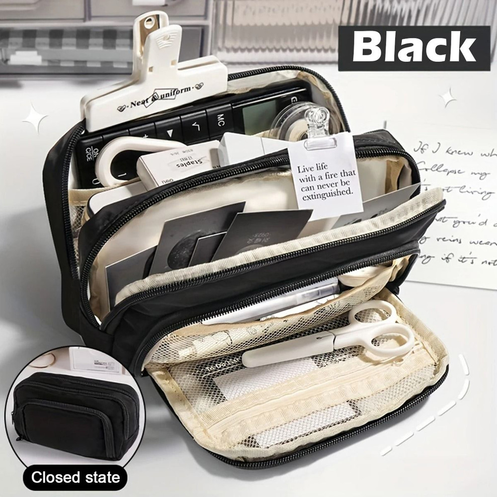 Large Capacity 3 Layer Pencil Case Cute Canvas Pen Pouch 6