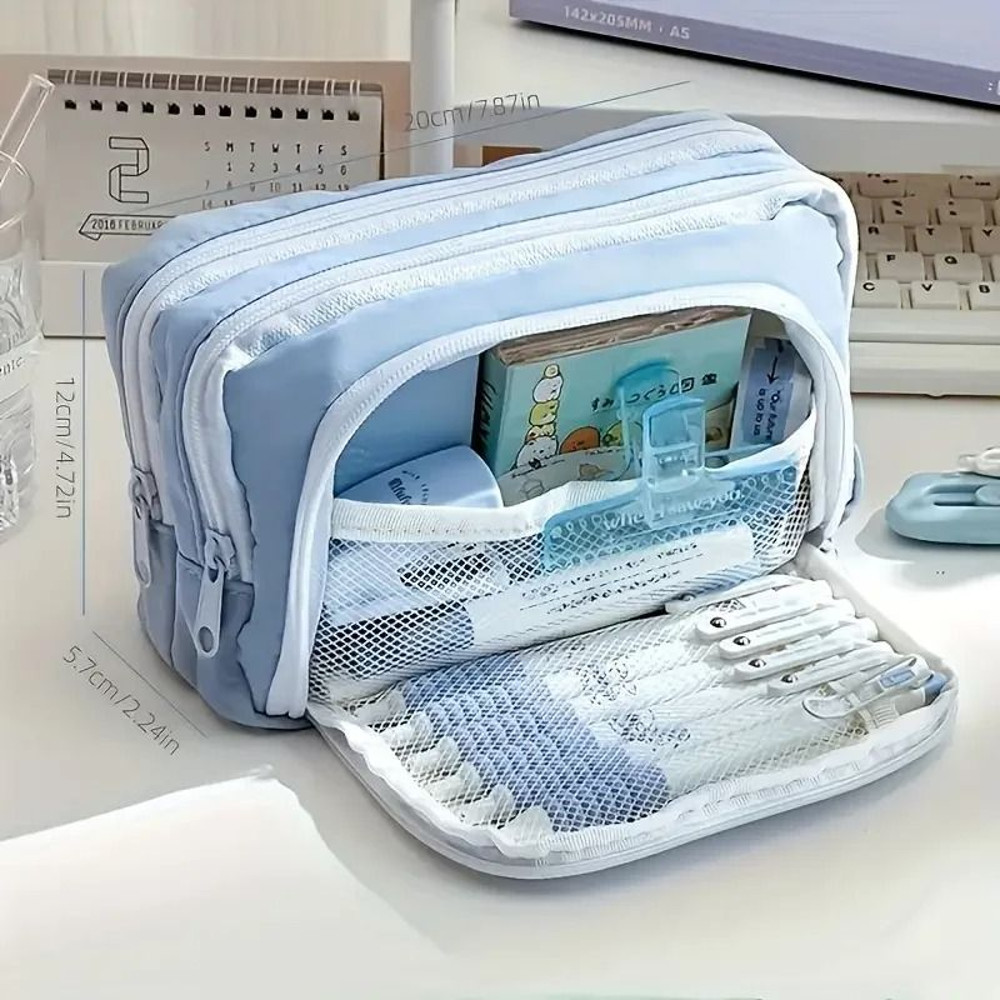 Large Capacity 3 Layer Pencil Case Cute Canvas Pen Pouch 8