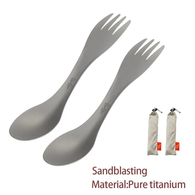 Titanium Spork Set Ultralight 2 In 1 Spoon Fork Camping Flatware 2 Pack 0