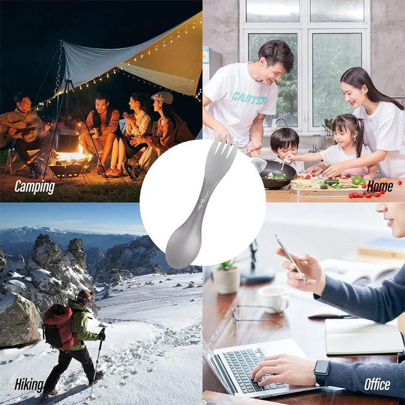 Titanium Spork Set Ultralight 2 In 1 Spoon Fork Camping Flatware 2 Pack 5