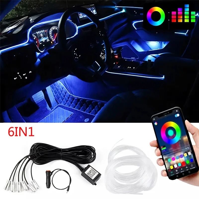 Flexible EL Wire Car Interior RGB LED Strip Lights With App Control 10