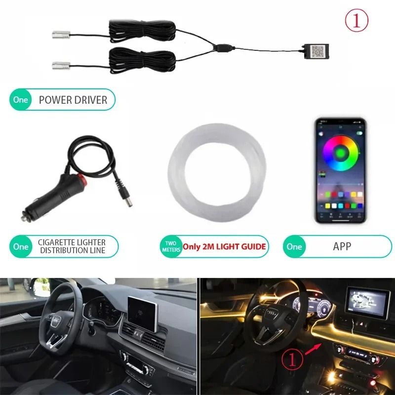 Flexible EL Wire Car Interior RGB LED Strip Lights With App Control 6