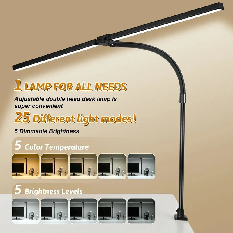LED Clip Desk Lamp Dimmable Single And Double Head Table Light For Office And Reading 4