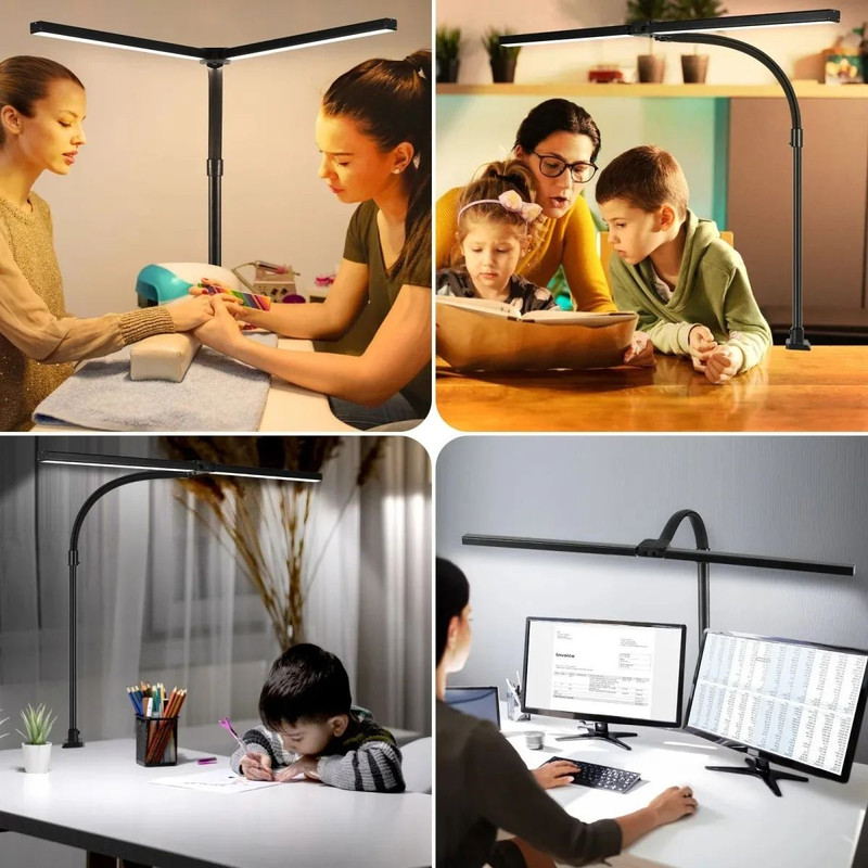 LED Clip Desk Lamp Dimmable Single And Double Head Table Light For Office And Reading 6