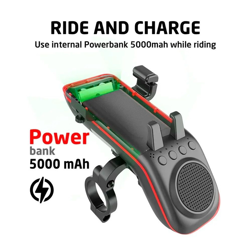 10 In 1 Bike Light With Phone Holder Bluetooth Speaker Rechargeable Battery And Cycling Bell 4