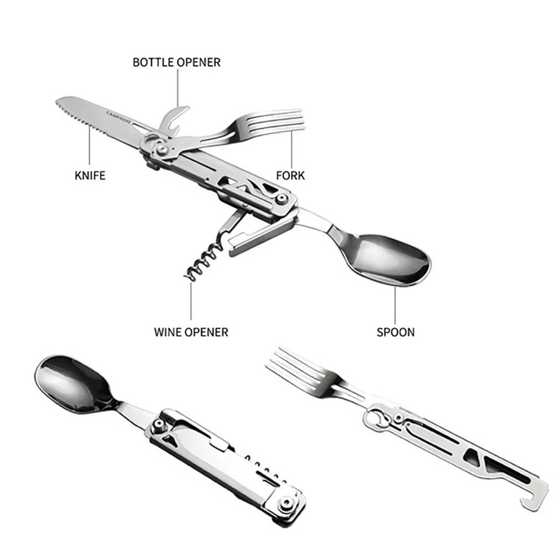 Portable Camping Cutlery Set Foldable Knife Fork Spoon With Bottle Opener 3