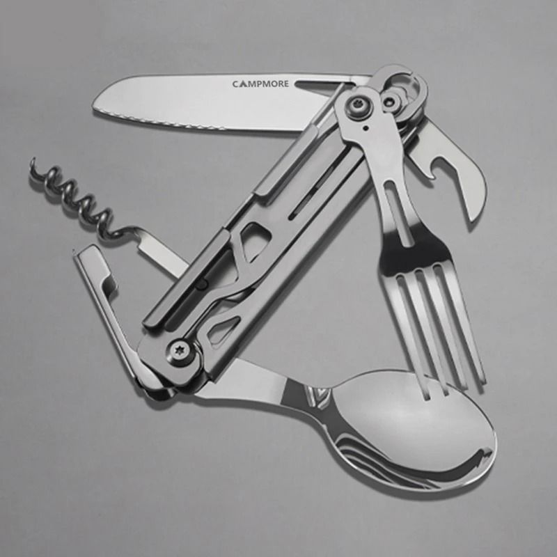 Portable Camping Cutlery Set Foldable Knife Fork Spoon With Bottle Opener 5