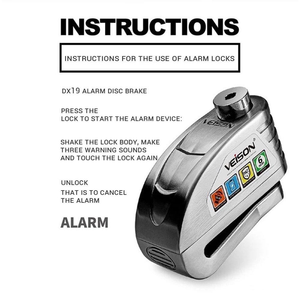 Motorcycle Alarm Disc Brake Lock 130DB Waterproof Anti Theft Security Padlock 2