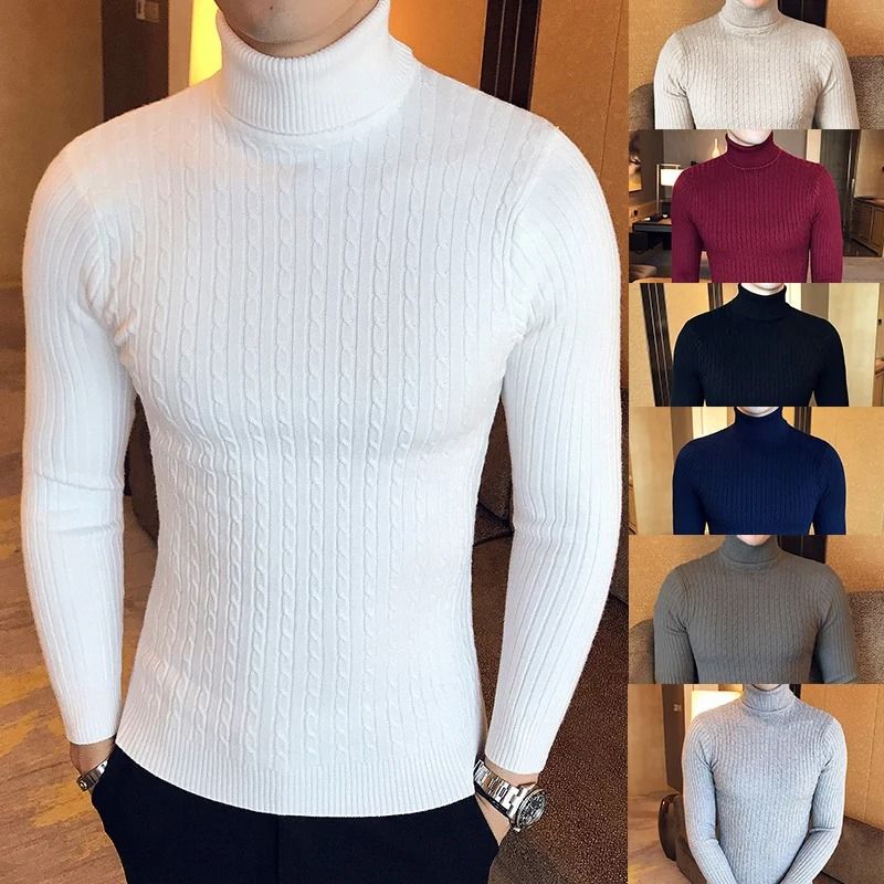 Winter High Neck Thick Warm Sweater Men Slim Fit Pullover Knitwear 0