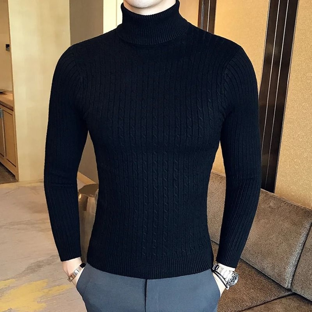 Winter High Neck Thick Warm Sweater Men Slim Fit Pullover Knitwear 3