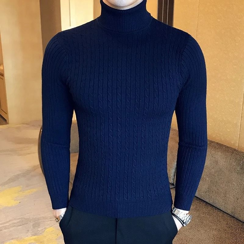 Winter High Neck Thick Warm Sweater Men Slim Fit Pullover Knitwear 4