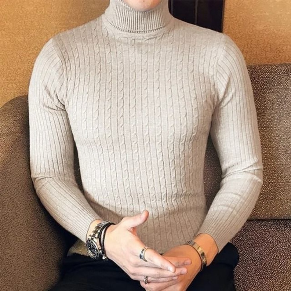 Winter High Neck Thick Warm Sweater Men Slim Fit Pullover Knitwear 5